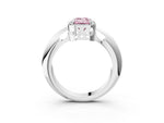 Fancy Pink Emerald Cut Diamond Halo Engagement Ring in White gold with Plain Split Shank and Prong Setting_3
