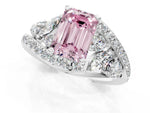 Fancy Pink Emerald Cut Diamond Halo Ring in White gold with Marquise and Pavé Band in Prong Setting_1