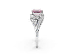 Fancy Pink Emerald Cut Diamond Halo Ring in White gold with Marquise and Pavé Band in Prong Setting_2