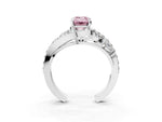 Fancy Pink Emerald Cut Diamond Halo Ring in White gold with Marquise and Pavé Band in Prong Setting_3