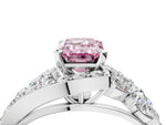 Fancy Pink Emerald Cut Diamond Halo Ring in White gold with Marquise and Pavé Band in Prong Setting_4