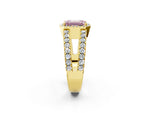 Fancy Pink Emerald Cut Diamond Halo Ring in Yellow gold with Split Shank Band and Prong Setting_2