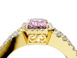Fancy Pink Emerald Cut Diamond Halo Ring in Yellow gold with Split Shank Band and Prong Setting_4