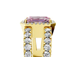 Fancy Pink Emerald Cut Diamond Halo Ring in Yellow gold with Split Shank Band and Prong Setting_5