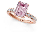 Fancy Pink Emerald Cut Diamond Pavé Solitaire Ring in Rose gold with Round Pavé Band and Prong Setting_1