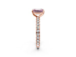 Fancy Pink Emerald Cut Diamond Pavé Solitaire Ring in Rose gold with Round Pavé Band and Prong Setting_2