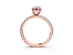 Fancy Pink Emerald Cut Diamond Pavé Solitaire Ring in Rose gold with Round Pavé Band and Prong Setting_3