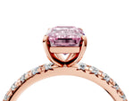 Fancy Pink Emerald Cut Diamond Pavé Solitaire Ring in Rose gold with Round Pavé Band and Prong Setting_4