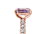 Fancy Pink Emerald Cut Diamond Pavé Solitaire Ring in Rose gold with Round Pavé Band and Prong Setting_5