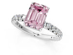 Fancy Pink Emerald Cut Diamond Pavé Solitaire Ring in Silver with Round Pavé Band and Prong Setting_1