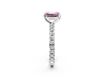 Fancy Pink Emerald Cut Diamond Pavé Solitaire Ring in Silver with Round Pavé Band and Prong Setting_2