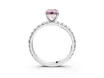 Fancy Pink Emerald Cut Diamond Pavé Solitaire Ring in Silver with Round Pavé Band and Prong Setting_3