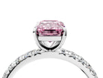 Fancy Pink Emerald Cut Diamond Pavé Solitaire Ring in Silver with Round Pavé Band and Prong Setting_4