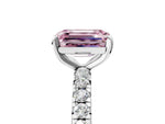 Fancy Pink Emerald Cut Diamond Pavé Solitaire Ring in Silver with Round Pavé Band and Prong Setting_5
