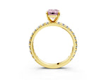Fancy Pink Emerald Cut Diamond Pavé Solitaire Ring in Yellow gold with Round Pavé Band and Prong Setting_3