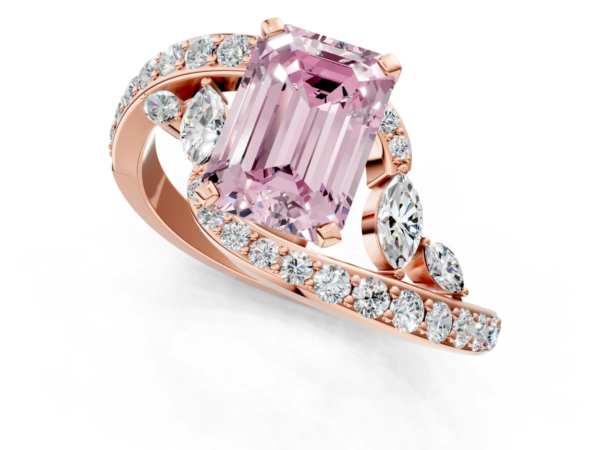 Fancy Pink Emerald Cut Diamond Solitaire Ring in Rose gold with Pavé Twist Band and Prong Setting_1