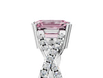 Fancy Pink Emerald Cut Diamond Solitaire Ring in Silver with Interwoven Pavé Band and Prong Setting_11
