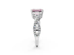 Fancy Pink Emerald Cut Diamond Solitaire Ring in Silver with Interwoven Pavé Band and Prong Setting_8