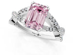 Fancy Pink Emerald Cut Diamond Solitaire Ring in White gold with Interwoven Pavé Band and Prong Setting_1