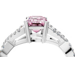 Fancy Pink Emerald Cut Diamond Solitaire Ring in White gold with Interwoven Pavé Band and Prong Setting_4