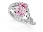 Fancy Pink Emerald Cut Diamond Solitaire Ring in White gold with Pavé Twist Band and Prong Setting_1