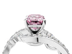 Fancy Pink Emerald Cut Diamond Solitaire Ring in White gold with Pavé Twist Band and Prong Setting_4