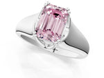 Fancy Pink Emerald Cut Diamond Solitaire Ring in White gold with Smooth Wide Band and Prong Setting_1