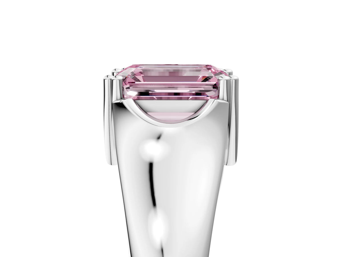 Fancy Pink Emerald Cut Diamond Solitaire Ring in White gold with Smooth Wide Band and Prong Setting_5