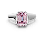 Fancy Pink Emerald Cut Diamond Solitaire Ring in White gold with Smooth Wide Band and Prong Setting