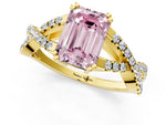 Fancy Pink Emerald Cut Diamond Solitaire Ring in Yellow gold with Interwoven Pavé Band and Prong Setting_1