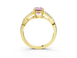 Fancy Pink Emerald Cut Diamond Solitaire Ring in Yellow gold with Interwoven Pavé Band and Prong Setting_3