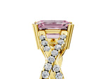 Fancy Pink Emerald Cut Diamond Solitaire Ring in Yellow gold with Interwoven Pavé Band and Prong Setting_5