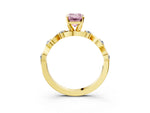 Fancy Pink Emerald Cut Diamond Solitaire Ring in Yellow gold with Twisted Ribbon Band and Round Accents_3