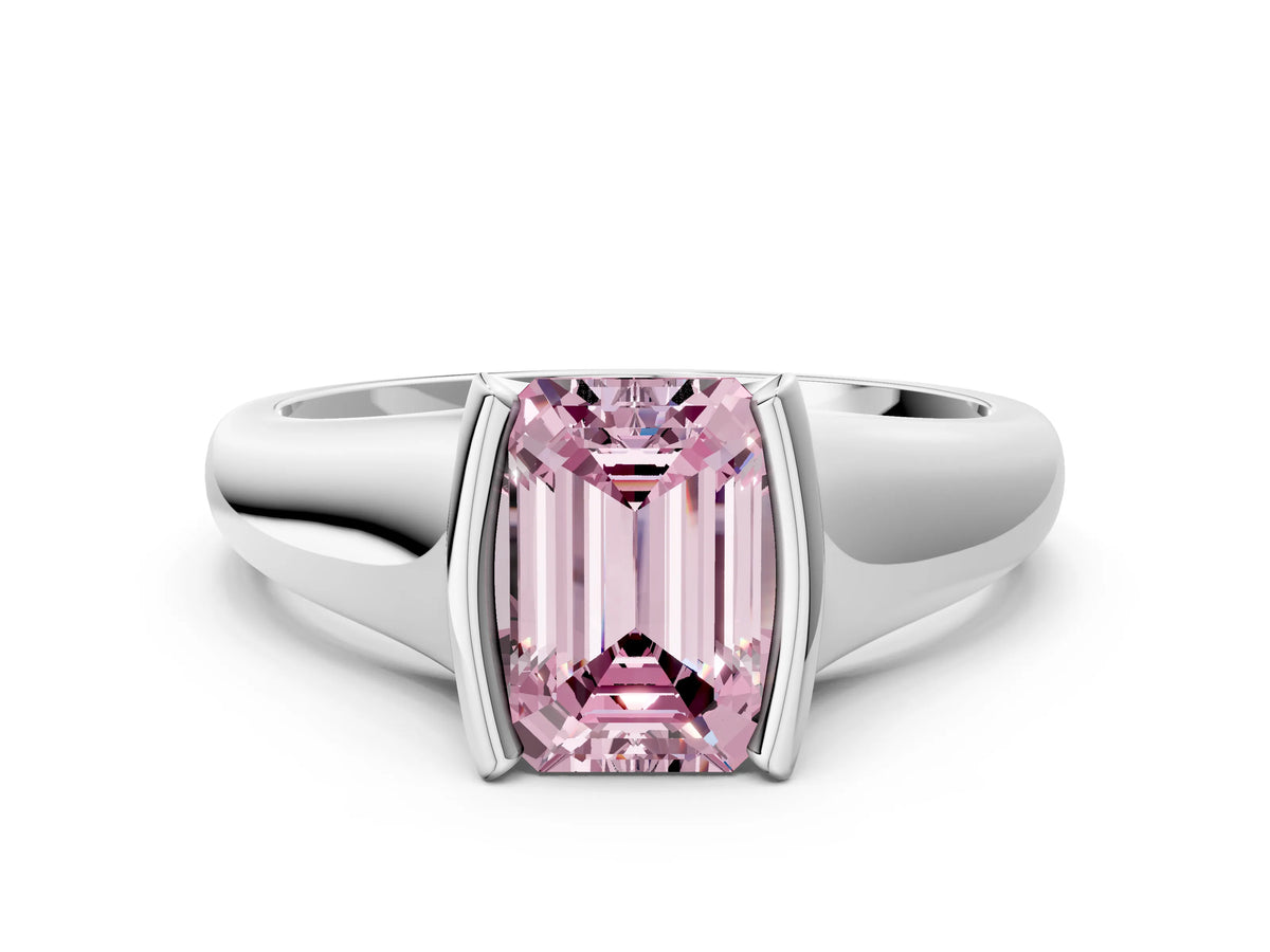Fancy Pink Emerald Cut Diamond Tension Set Solitaire Ring in Platinum with Split Shank Band_12