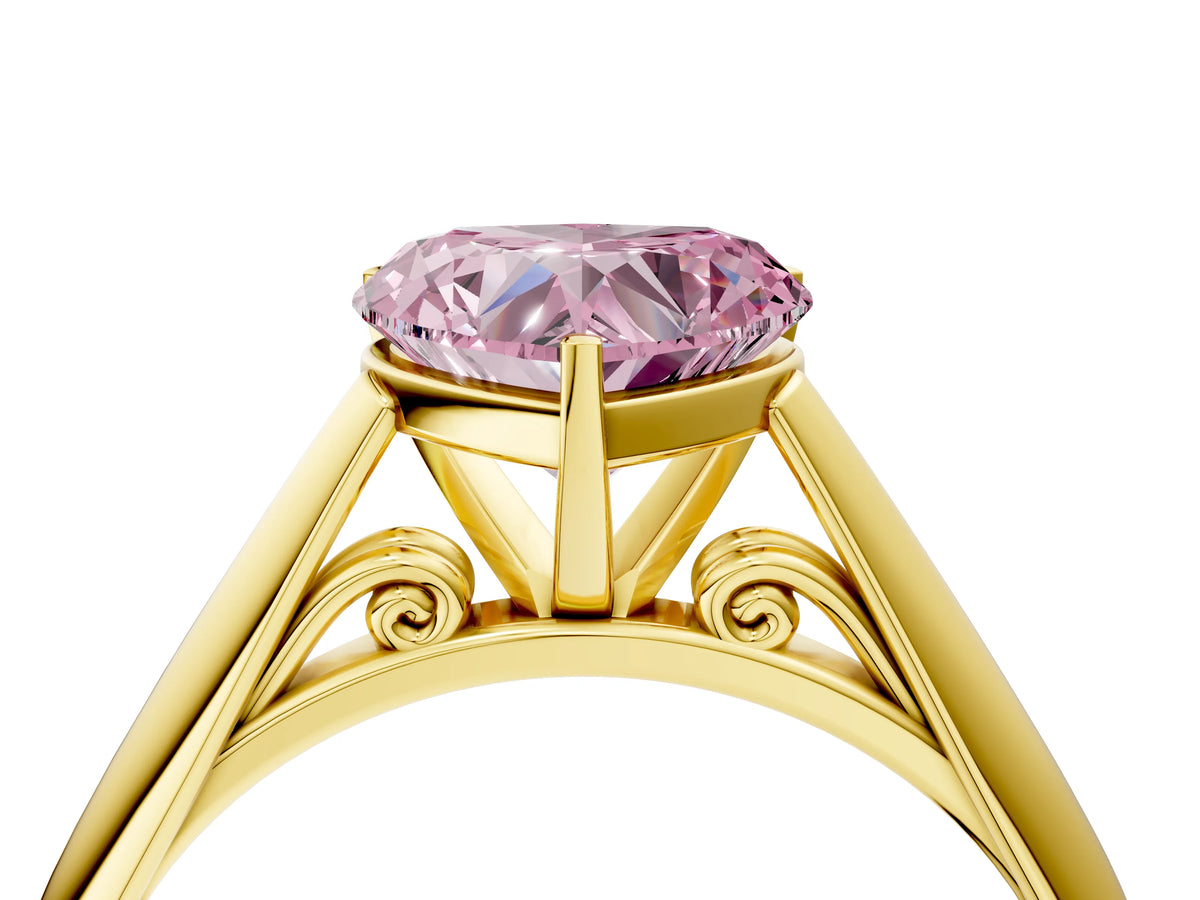 Fancy Pink Heart Cut Diamond Cathedral Solitaire Engagement Ring in Yellow gold with Prong Setting_4