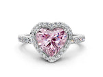 Fancy Pink Heart Cut Diamond Halo Engagement Ring in Platinum with Milgrain Detail and Pavé Band_12