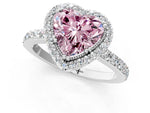 Fancy Pink Heart Cut Diamond Halo Engagement Ring in Platinum with Milgrain Detail and Pavé Band_13
