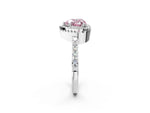 Fancy Pink Heart Cut Diamond Halo Engagement Ring in Platinum with Milgrain Detail and Pavé Band_14