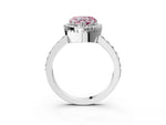 Fancy Pink Heart Cut Diamond Halo Engagement Ring in Platinum with Milgrain Detail and Pavé Band_15