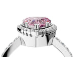 Fancy Pink Heart Cut Diamond Halo Engagement Ring in Platinum with Milgrain Detail and Pavé Band_16