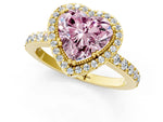 Fancy Pink Heart Cut Diamond Halo Engagement Ring in Yellow gold with Milgrain Detail and Pavé Band_1