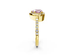 Fancy Pink Heart Cut Diamond Halo Engagement Ring in Yellow gold with Milgrain Detail and Pavé Band_2