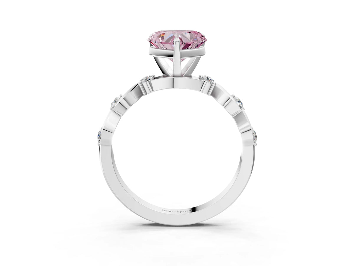 Fancy Pink Heart Cut Diamond Solitaire Ring in Platinum with Twisted Ribbon Band and Round Accents_3