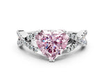 Fancy Pink Heart Cut Diamond Solitaire Ring in Silver with Interwoven Pavé Band and Prong Setting_6