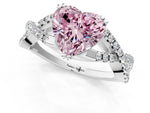 Fancy Pink Heart Cut Diamond Solitaire Ring in Silver with Interwoven Pavé Band and Prong Setting_7