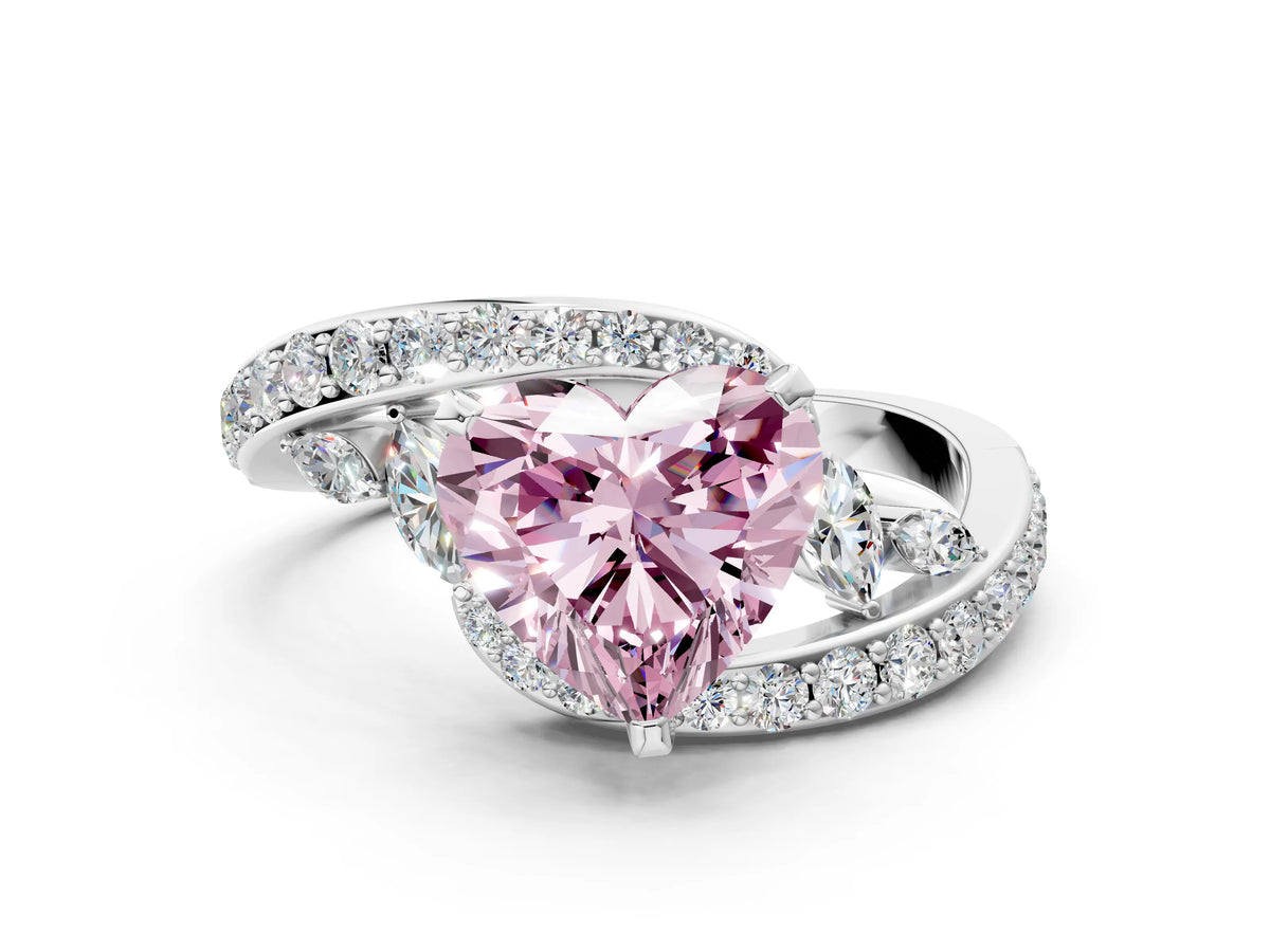 Fancy Pink Heart Cut Diamond Solitaire Ring in Silver with Pavé Twist Band and Prong Setting_6