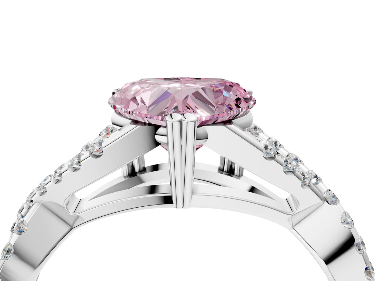 Fancy Pink Heart Cut Diamond Solitaire Ring in White gold with Interwoven Pavé Band and Prong Setting_4