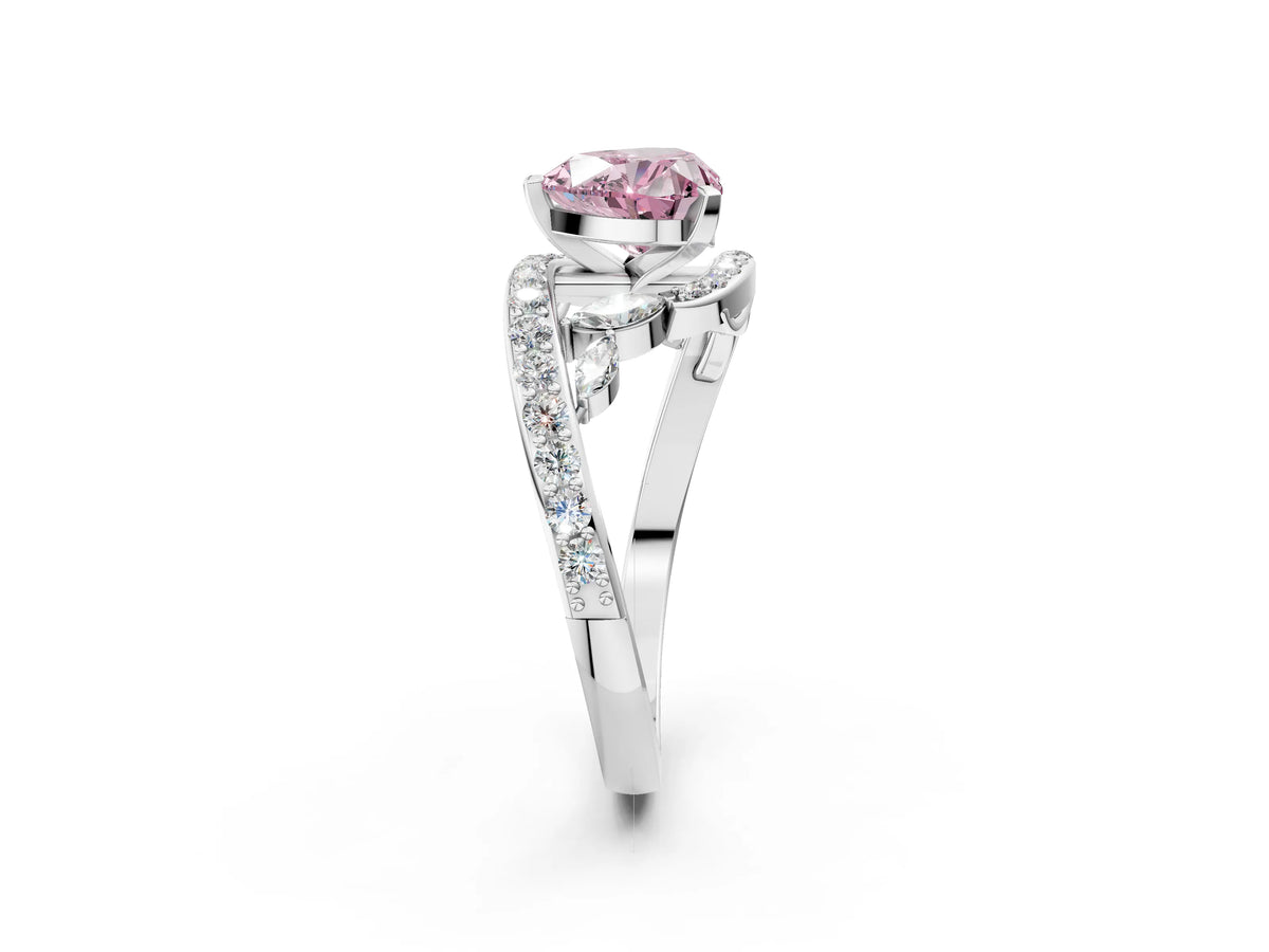 Fancy Pink Heart Cut Diamond Solitaire Ring in White gold with Pavé Twist Band and Prong Setting_2