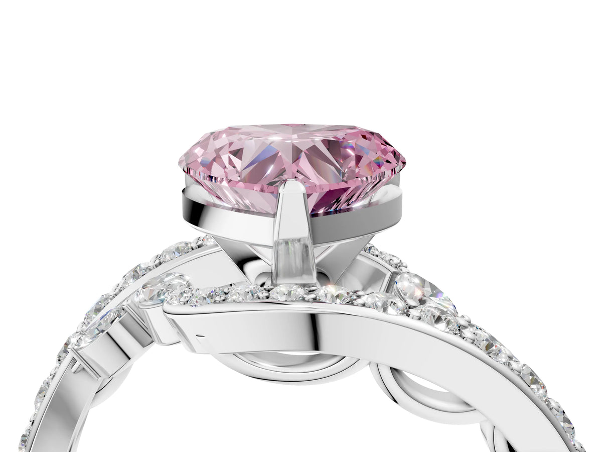 Fancy Pink Heart Cut Diamond Solitaire Ring in White gold with Pavé Twist Band and Prong Setting_4