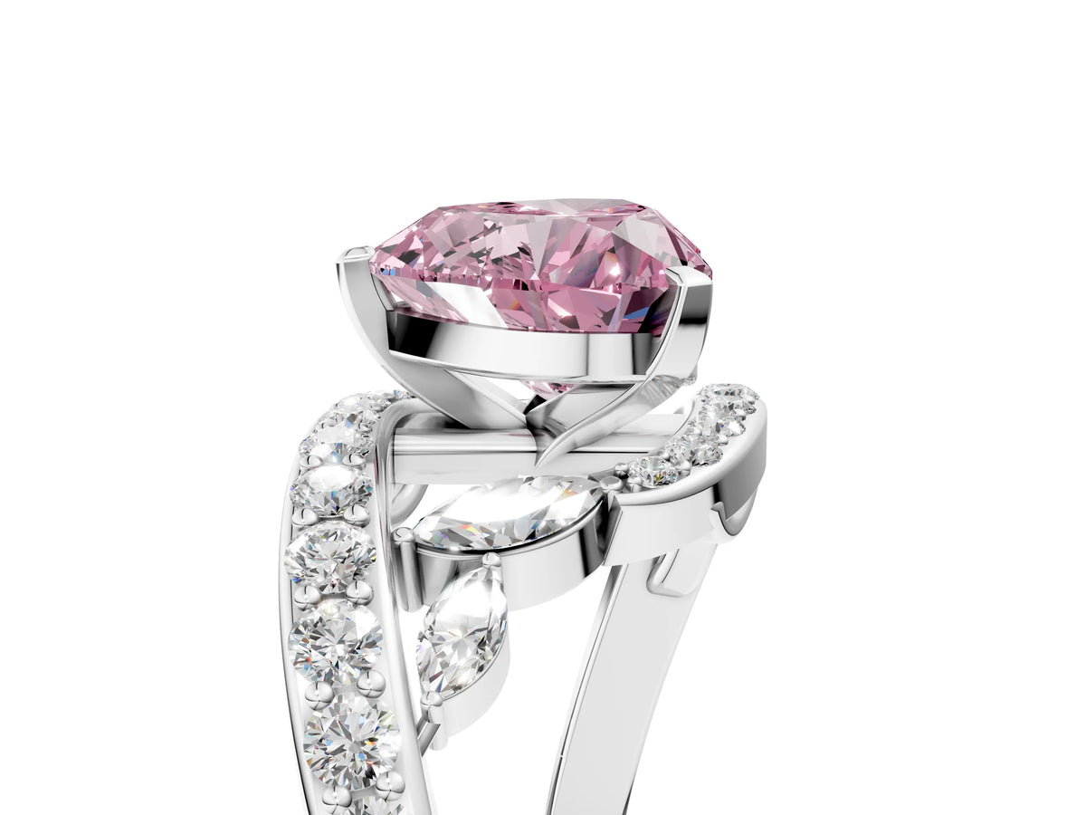 Fancy Pink Heart Cut Diamond Solitaire Ring in White gold with Pavé Twist Band and Prong Setting_5